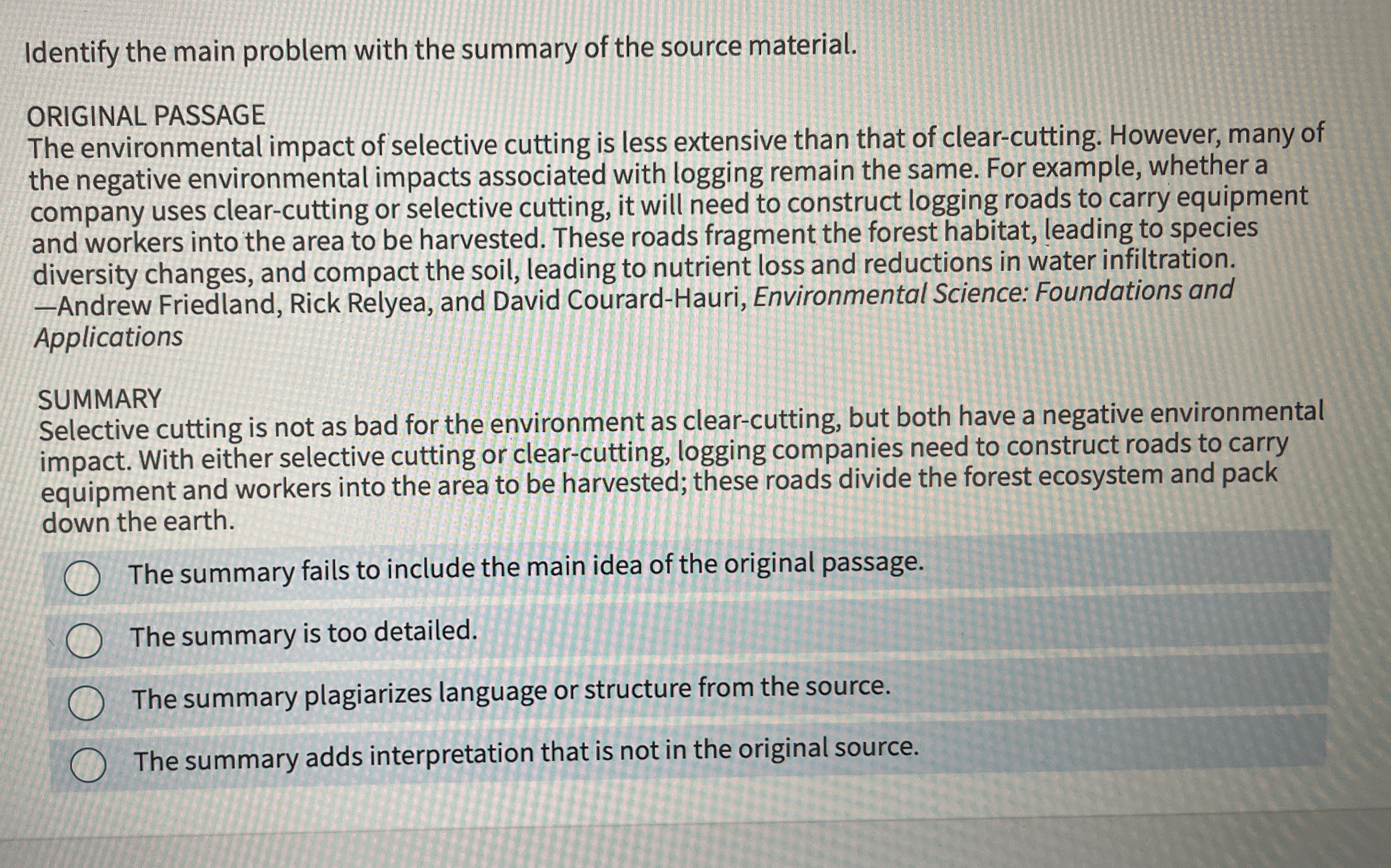 Solved Identify the main problem with the summary of the | Chegg.com