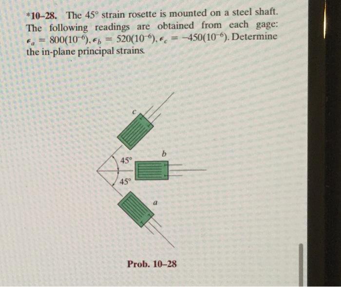 Solved *10-28. The 45° strain rosette is mounted on a steel | Chegg.com