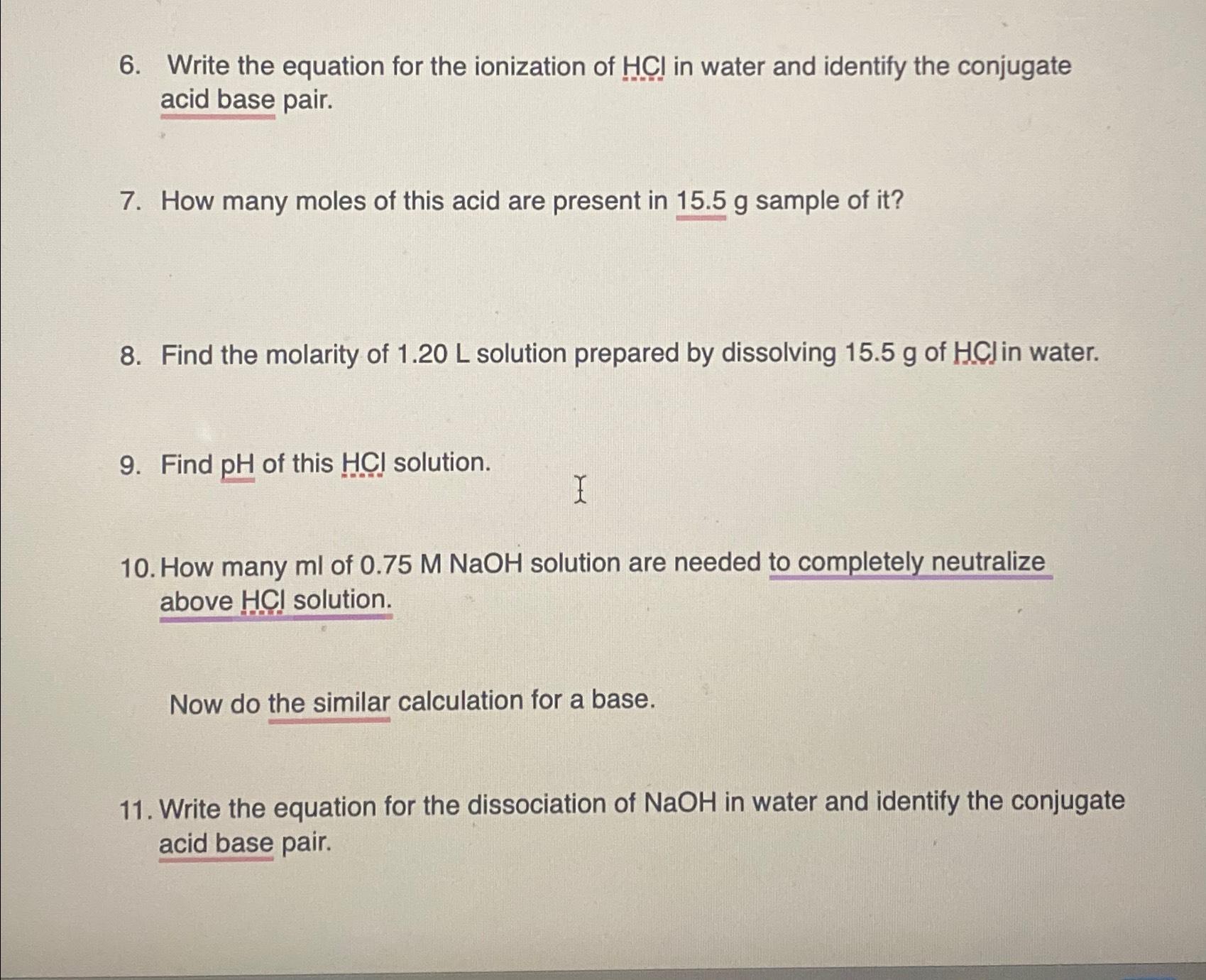 Solved Write the equation for the ionization of HCl ﻿in | Chegg.com