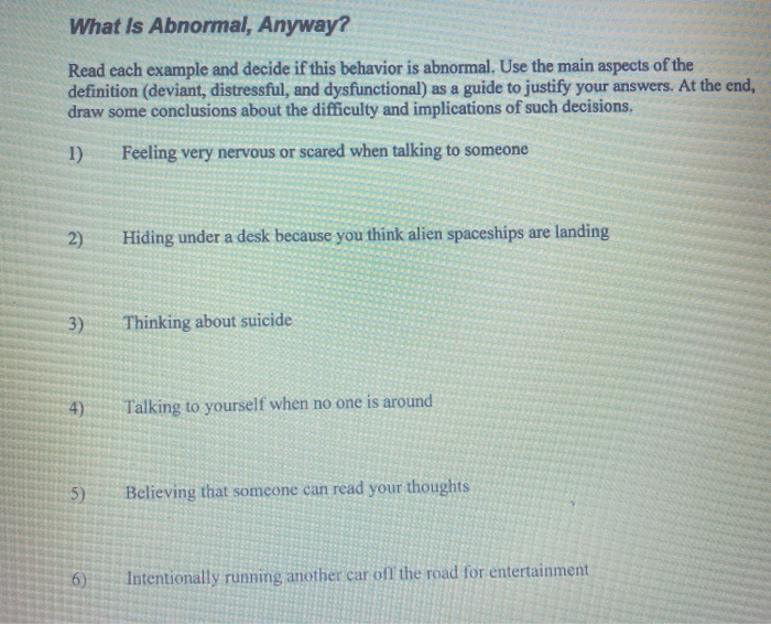 Solved What Is Abnormal, Anyway? Read Each Example And | Chegg.com