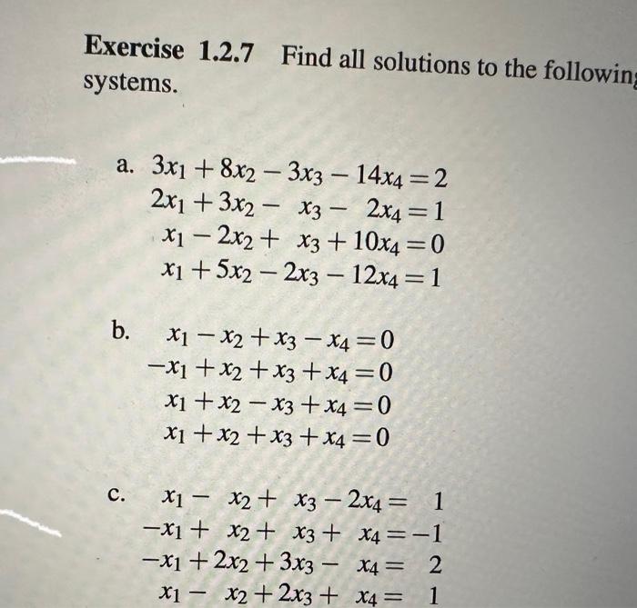Solved Exercise 1.2.7 Find all solutions to the followin | Chegg.com