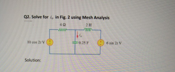 Solved Q2. Solve for i, in Fig. 2 using Mesh Analysis 40 2H | Chegg.com