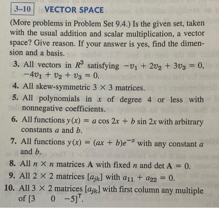Solved 3-10 VECTOR SPACE (More problems in Problem Set 9.4.) | Chegg.com