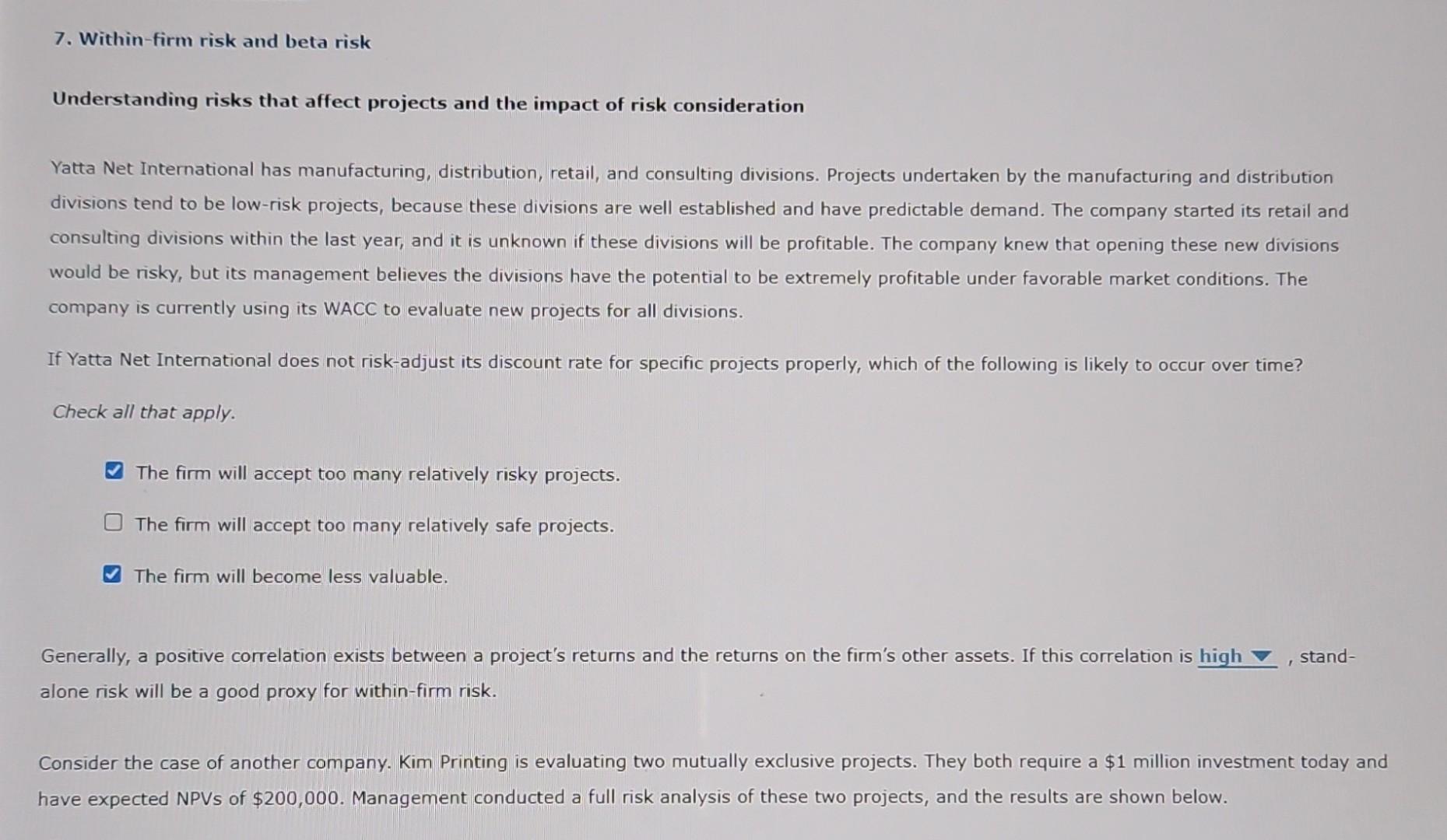 Low Risk Project Solved Understanding risks that affect projects and the | Chegg.com