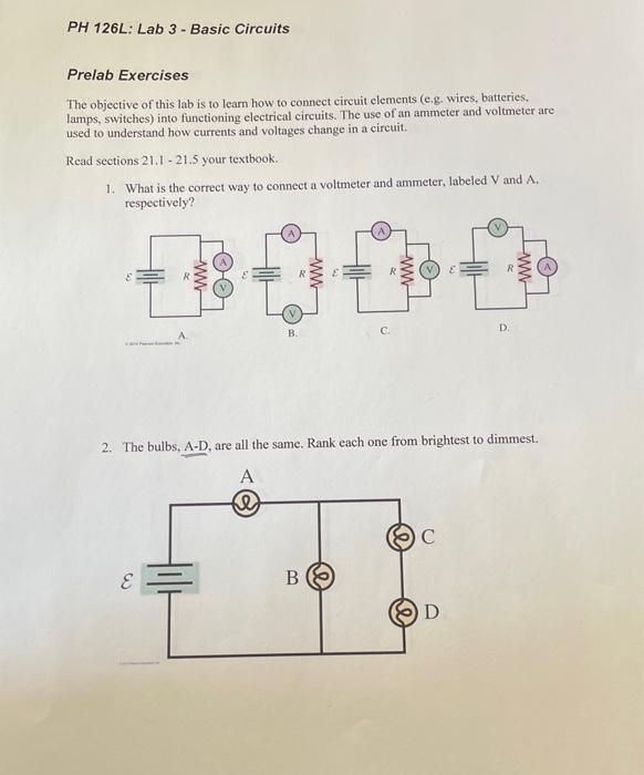 Solved Prelab Exercises The objective of this lab is to | Chegg.com