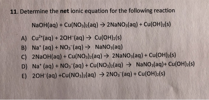 Solved Determine The Net Ionic Equation For The Following 3015