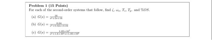 Solved Problem 1 (15 Points) For each of the second-order | Chegg.com