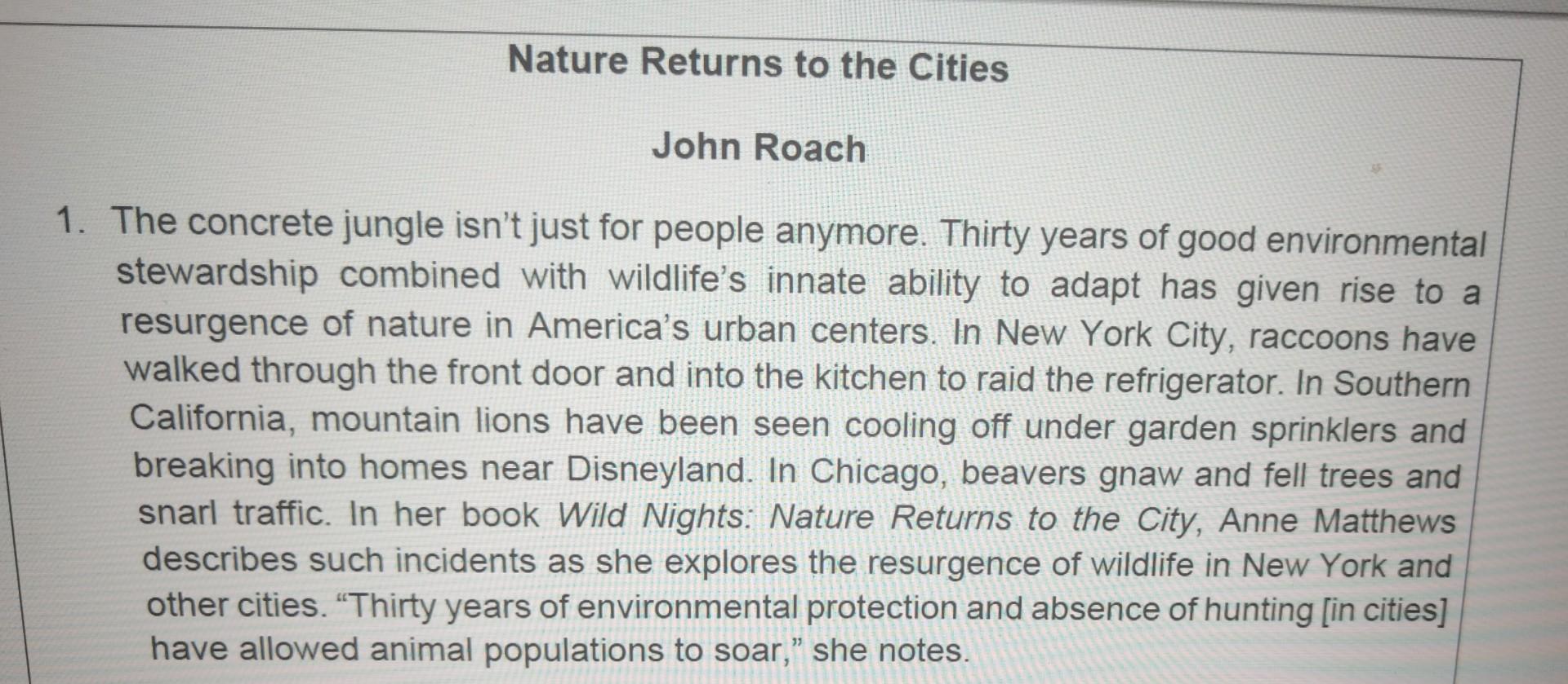 thesis statement of nature returns to the cities