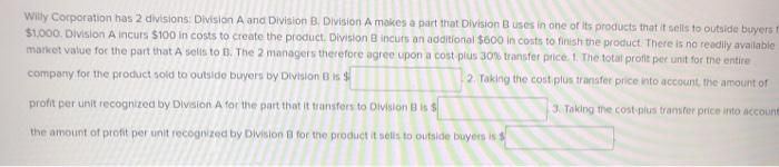 Solved Willy Corporation has 2 divisions Division A and | Chegg.com