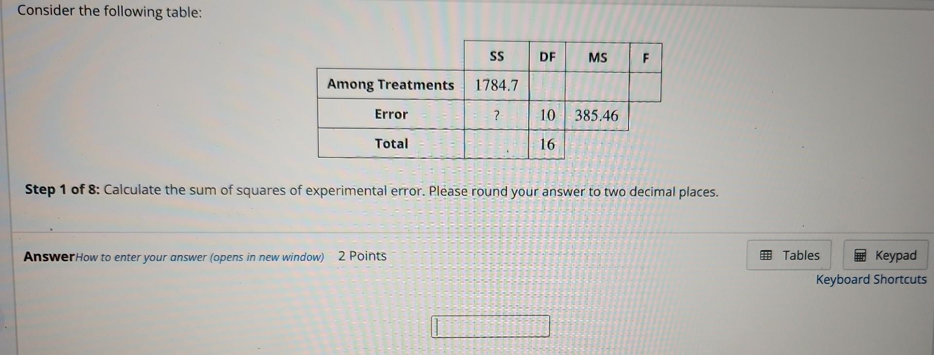 Solved Consider the following table: Step 1 of 8: Calculate | Chegg.com