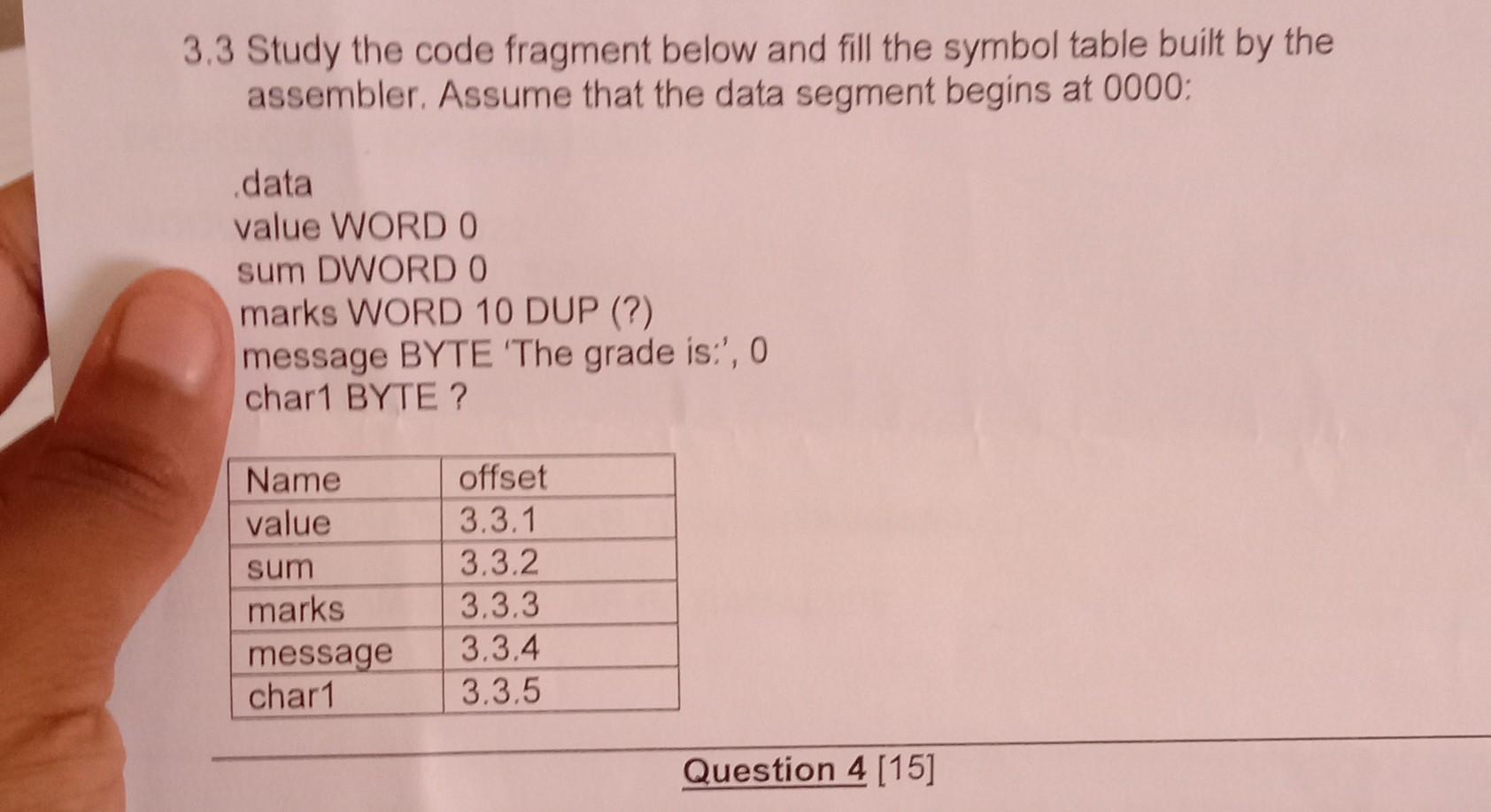 Solved 3.3 Study the code fragment below and fill the symbol | Chegg.com