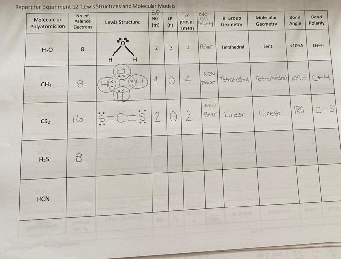 Solved Report for Experiment 12. Lewis Structures and Chegg