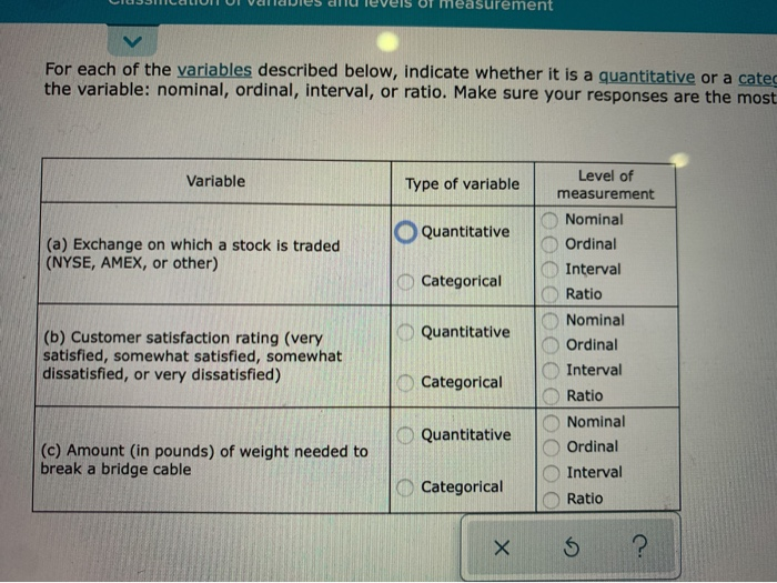 Solved For each of the variables described below, indicate