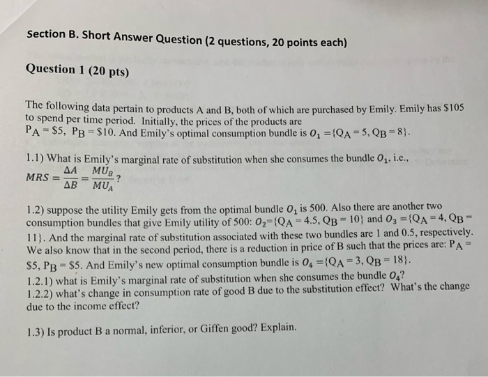 Solved Section B. Short Answer Question (2 questions, 20 | Chegg.com