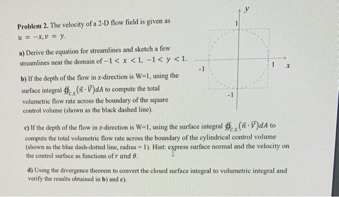 Solved Problem 2. The velocity of a 2-D flow field is given | Chegg.com