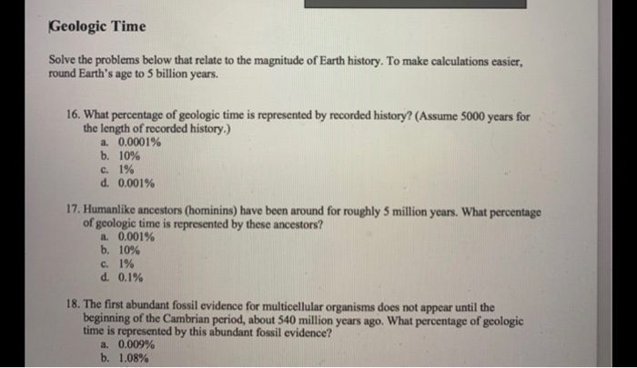 Solved Geologic Time Solve The Problems Below That Relate To | Chegg.com