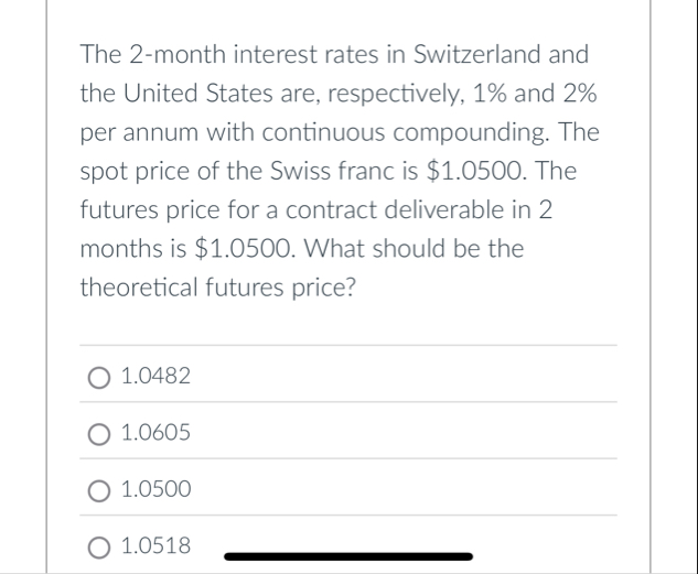 Solved The 2-month interest rates in Switzerland and the | Chegg.com