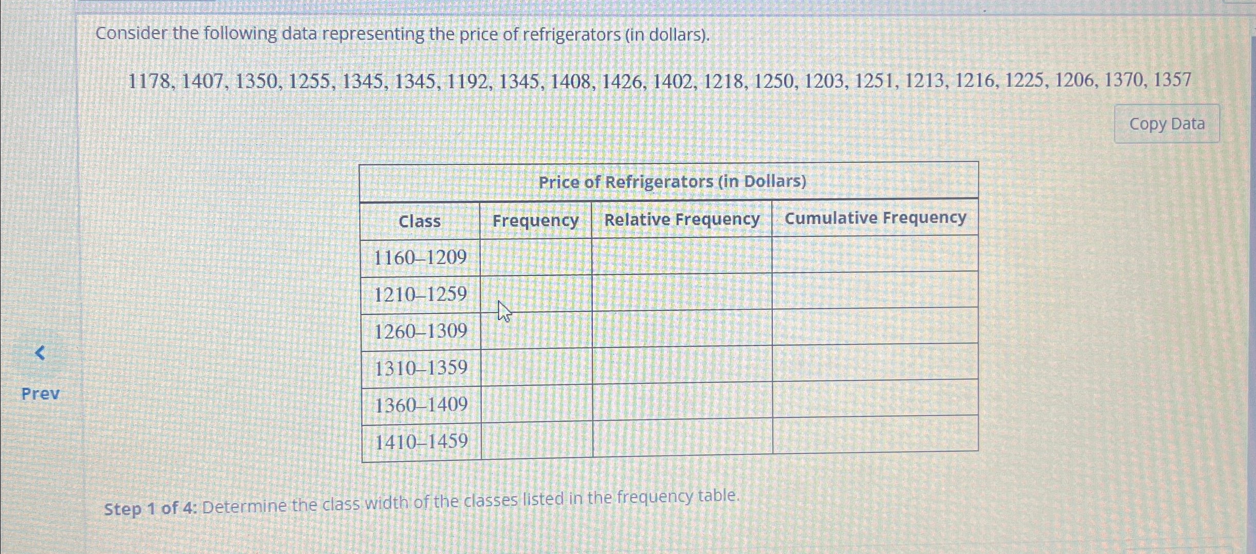 Solved Consider the following data representing the price of | Chegg.com