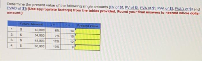 Solved Determine the present value of the following single | Chegg.com