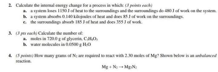 Solved 2. Calculate the internal energy change for a process | Chegg.com