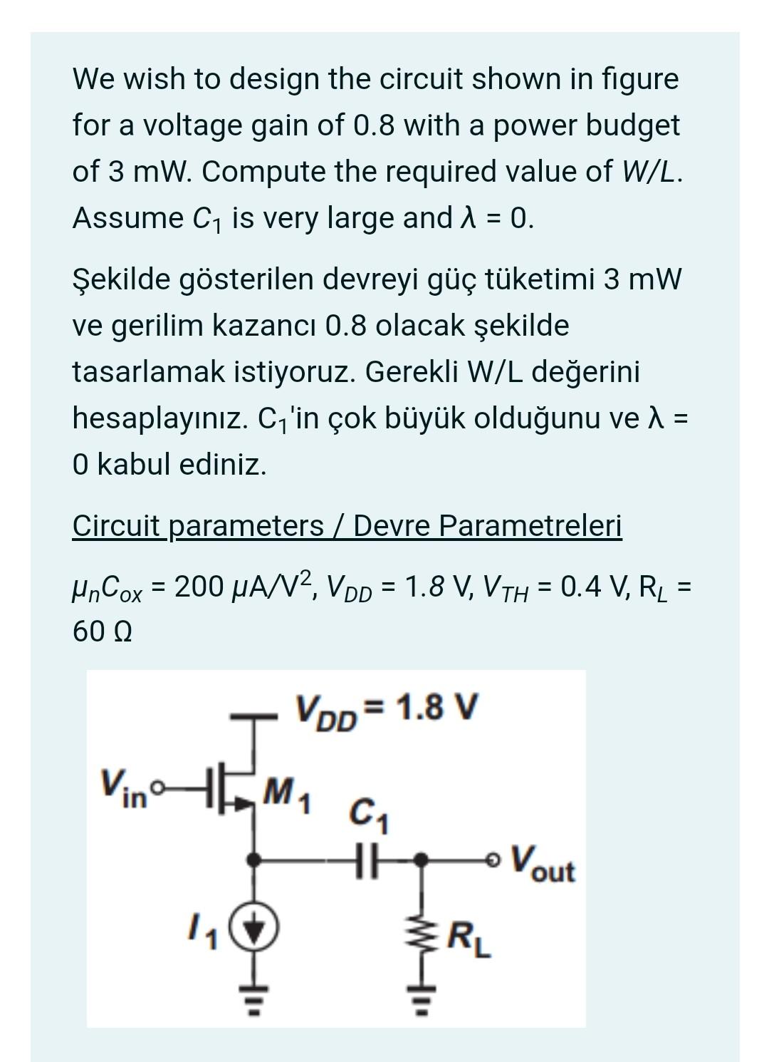 Solved We wish to design the circuit shown in figure for a | Chegg.com
