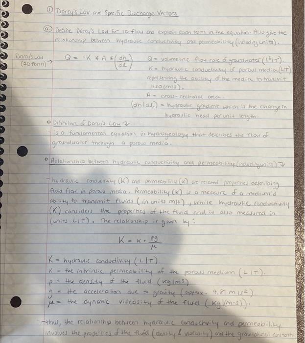 Solved using your answer in a. define (1.)specific discharge Chegg