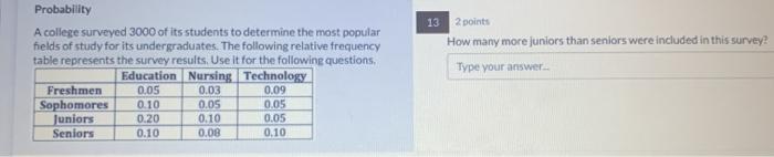 Solved Probability A college surveyed 3000 of its students | Chegg.com
