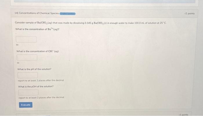 Solved Consider sample of Ba(OH)2(aq) that was made by | Chegg.com