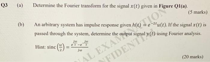 Solved Q3 (a) Determine the Fourier transform for the signal | Chegg.com