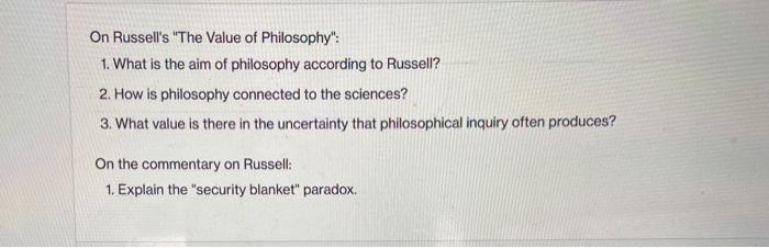 What Is The Aim Of Philosophy According To Russell