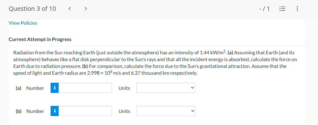 Solved Current Attempt in Progress Radiation from the Sun | Chegg.com