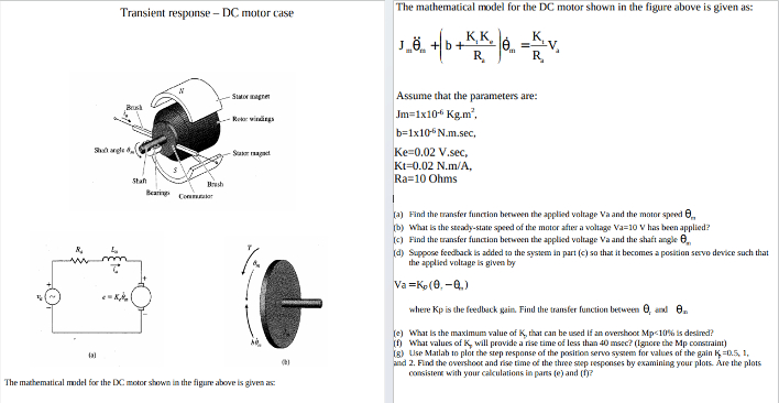 Solved The mathematical model for the DC motor shown in the | Chegg.com