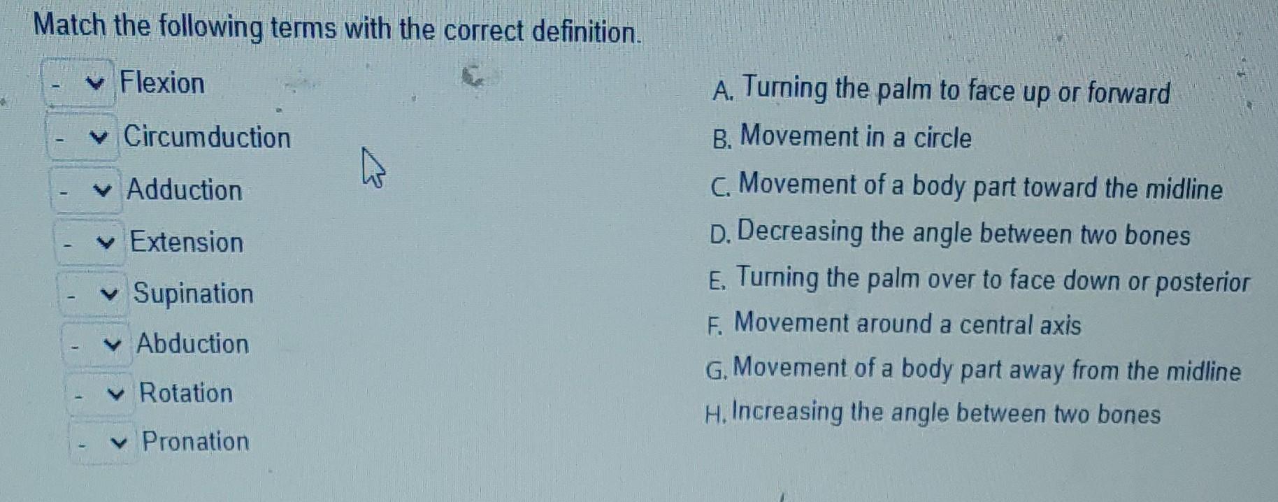 Solved Match the following terms with the correct | Chegg.com