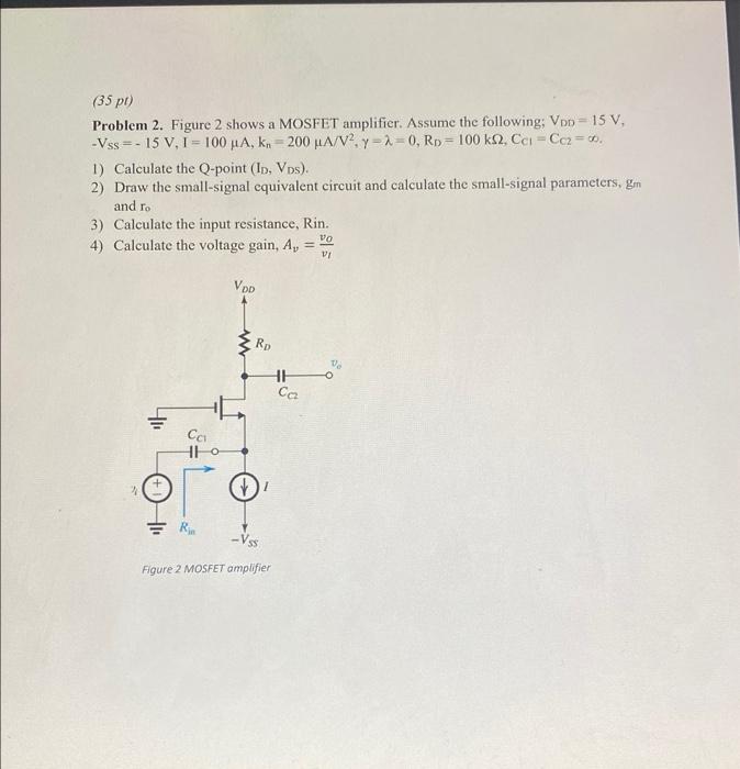 Solved (35 p) Problem 2. Figure 2 shows a MOSFET amplifier. | Chegg.com