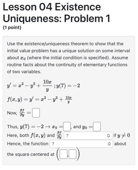 Solved Lesson 04 Existence Uniqueness: Problem 1 (1 Point) | Chegg.com