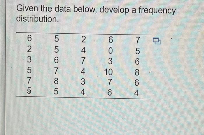 Solved Given the data below, develop a frequency | Chegg.com