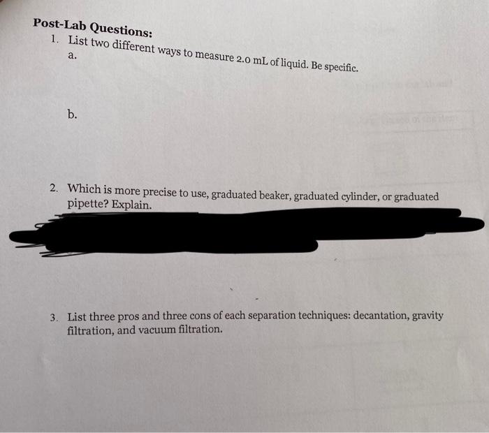 Solved Post-Lab Questions: 1. List two different ways to | Chegg.com