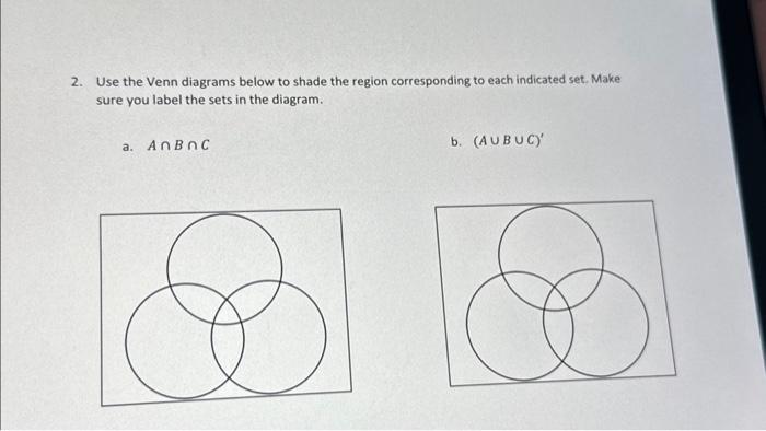 Solved 2. Use the Venn diagrams below to shade the region | Chegg.com