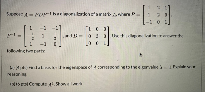 Solved ſi 2 1] Suppose A = PDP-1 is a diagonalization of a | Chegg.com