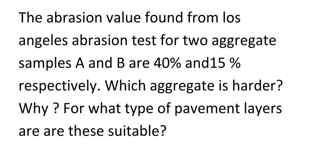 Solved The abrasion value found from los angeles abrasion