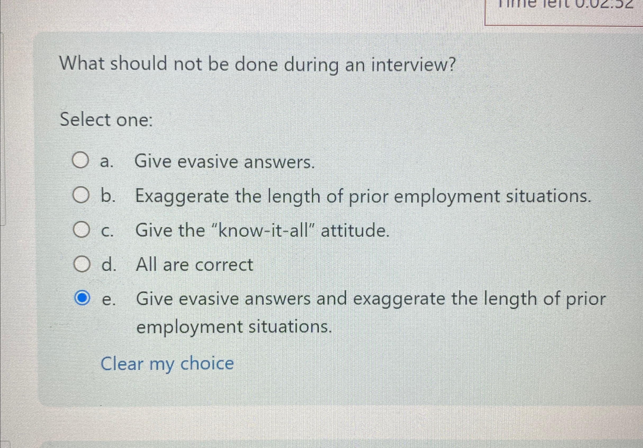 Solved What should not be done during an interview?Select | Chegg.com