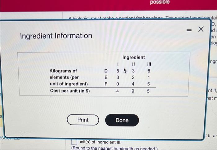 Solved Ingredient Information unit(s) of Ingredient III. | Chegg.com