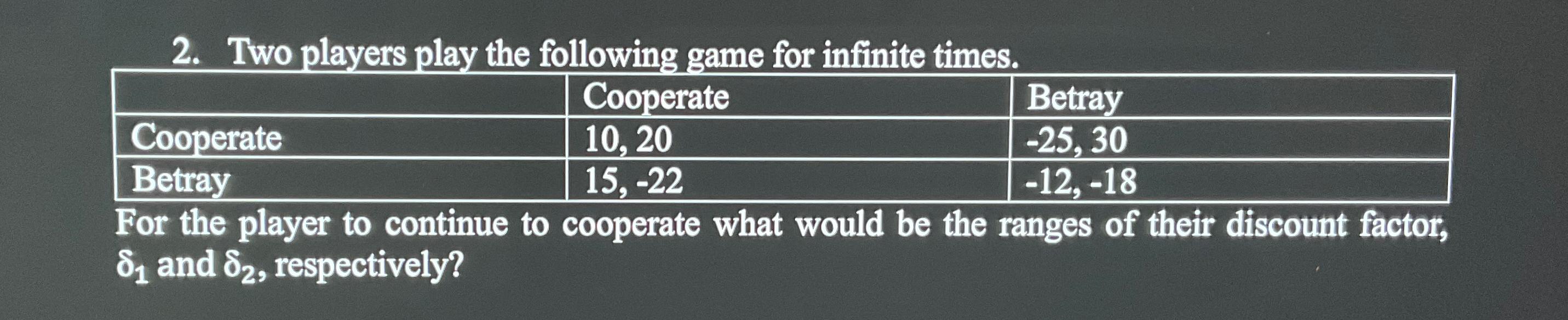 Solved Two Players Play The Following Game For Infinite | Chegg.com