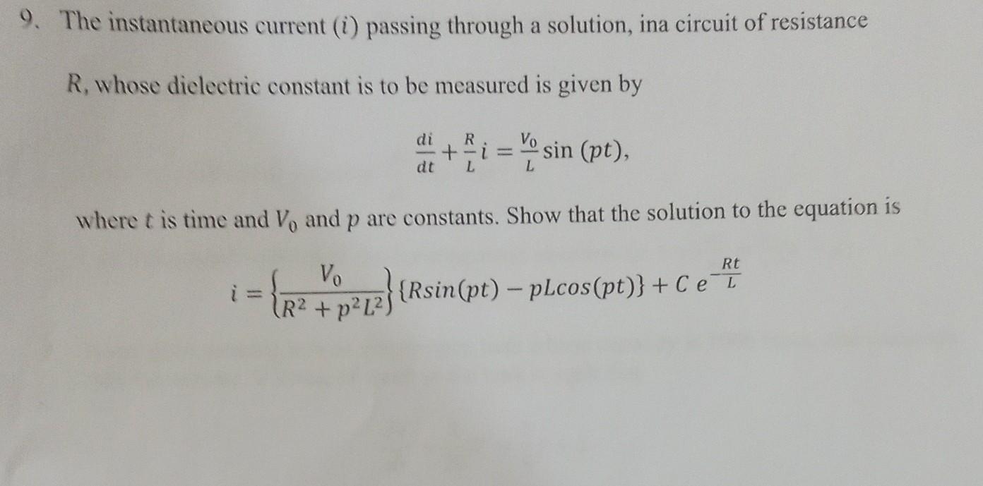 Solved The instantaneous current (i) passing through a | Chegg.com