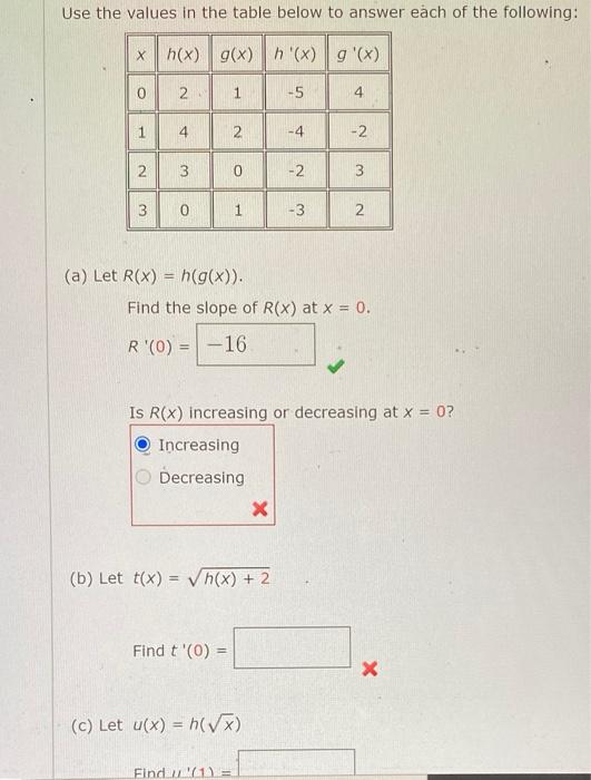 Solved Use the values in the table below to answer each of | Chegg.com