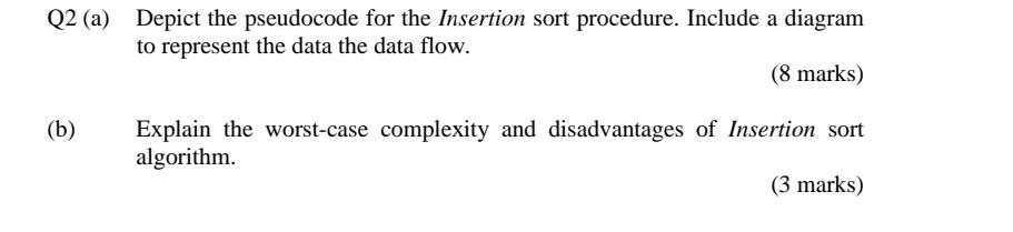 Solved Q2 (a) Depict the pseudocode for the Insertion sort | Chegg.com