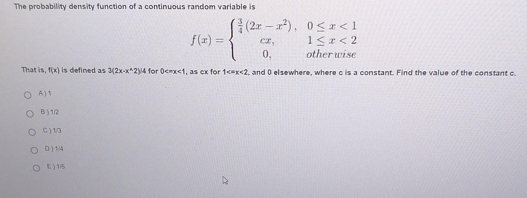 Solved The probability density function of a continuous | Chegg.com