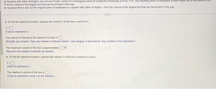 Solved Find the volume of the largest box that can be formed | Chegg.com
