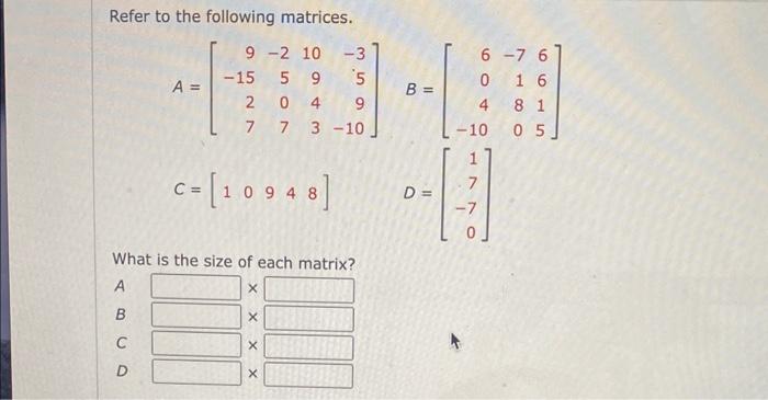 Solved Refer to the following matrices. | Chegg.com