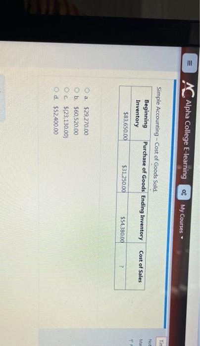 Solved = Alpha College E-learning My Courses Tin NO Simple | Chegg.com